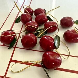 Set of 12 Wooden Apple Mini Christmas Ornaments Red Holiday Decor